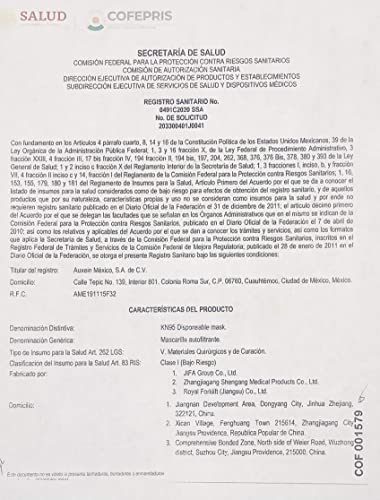 Cubrebocas Mascarilla KN95 de 5 Capas con Certificaci?n COFEPRIS Contra Part?culas Presentaci?n Puede Variar (10 piezas)