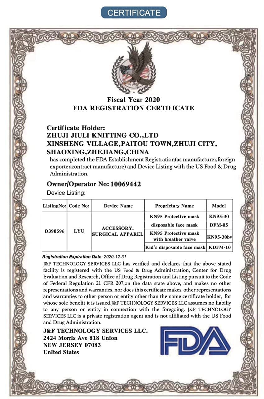 Cubrebocas Mascarilla KN95 con Nanotecnolog?a Molecular y Certificaci?n FDA NIOSH contra Part?culas, 20 Piezas, Presentaci?n puede variar