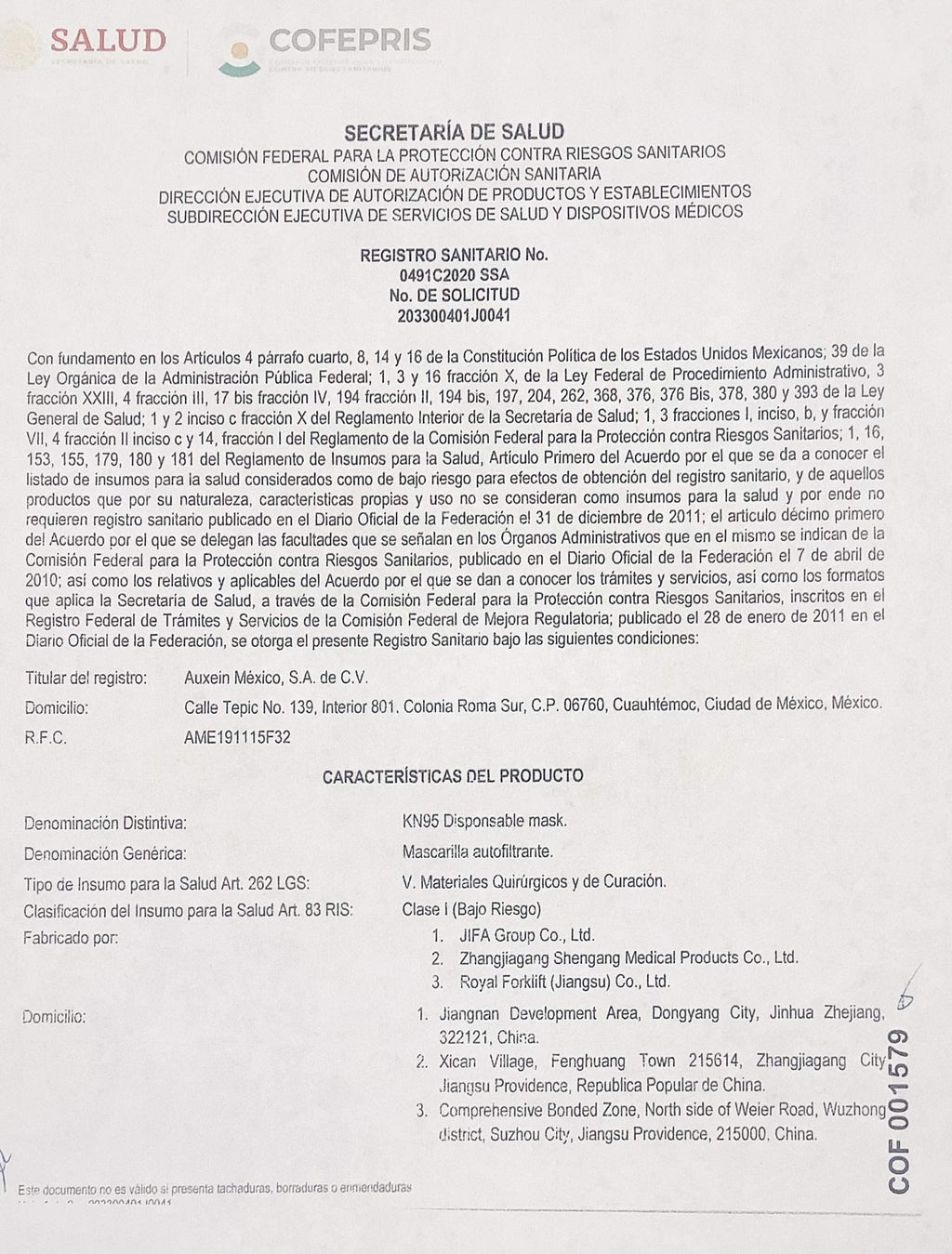 Cubrebocas Mascarilla KN95 de 5 Capas con Certificaci?n COFEPRIS Contra Part?culas Presentaci?n Puede Variar (10 piezas)